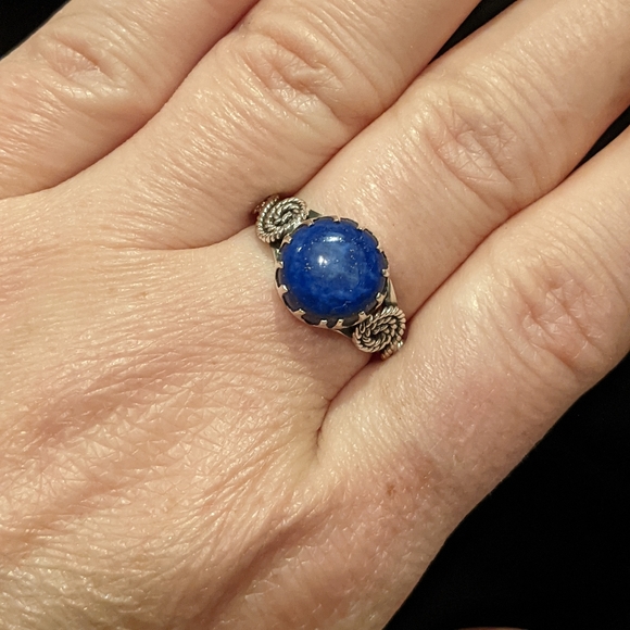 Natural Blue Lapis Lazuli, 925 Silver Ring, 8.5 - Picture 2 of 7